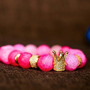 Pink Crown Charm Wrist Beads